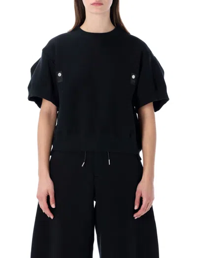Sacai Crewneck With Short Sleeves Fleece In Black