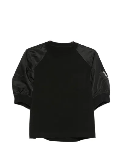 Sacai Crew-neck Zip-pocket Sweatshirt In Black