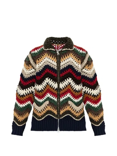 Sacai Crochet-knit Chevron-pattern Cardigan In Multi
