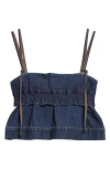 Sacai Denim Pullover Top Adjustable Straps Ruffles In Blue