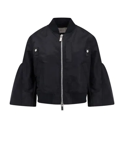 SACAI CROP FIT NYLON JACKET WITH FLARD SLEEVES