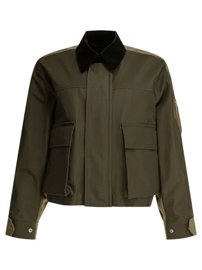 Sacai Crop Jacket Jackets Green