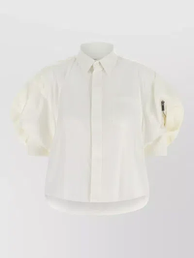 Sacai Cropped Asymmetric Bomber Sleeve Shirt In White