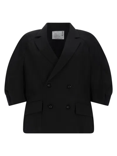 Sacai Cropped Blazer Jacket In Black