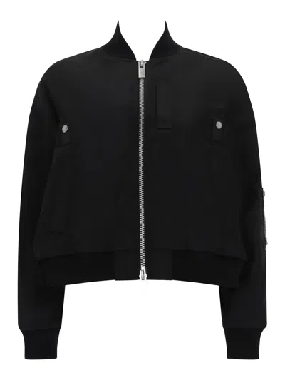 Sacai Cropped Bomber Jacket In Black