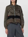Sacai Cropped Bomber Jacket With Zip And Pockets In Green