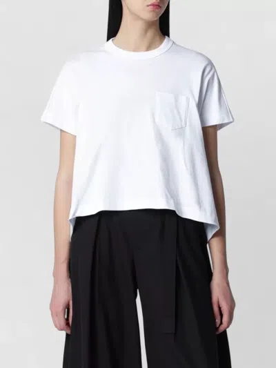 Sacai Cropped Cotton T Shirt Short Sleeves In White