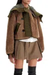 Sacai Cropped Fleece And Nylon Jacket In Beige