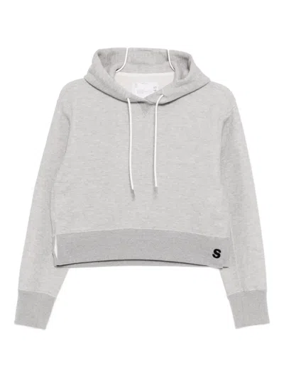 Sacai Cropped Hoodie In Gray