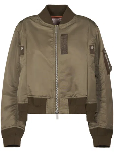 Sacai Cropped Nylon Jacket In Brown