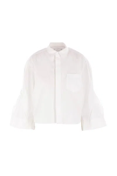 Sacai Cropped Poplin Shirt In White