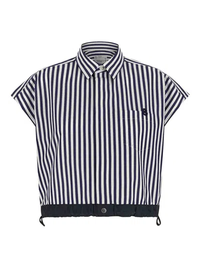 Sacai Cropped Shirt In Blue