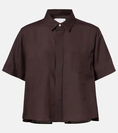 Sacai Cropped Shirt In Brown