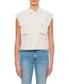 Sacai Cropped Shirt With Patch Pockets And Adjustable Drawstring In White
