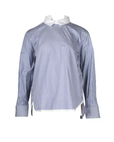 Sacai Cross Back Striped Shirt In Blue Cotton