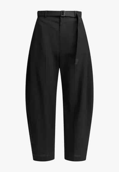 Sacai Wool Tailored Pants Wide Leg Pleated In Black