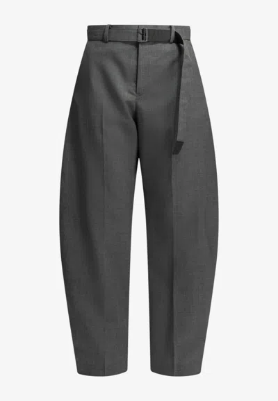 Sacai Curved-leg Tailored Wool Pants In Gray