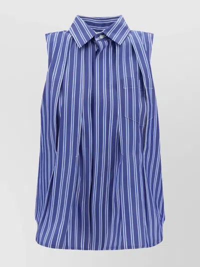 SACAI CUT-OUT PANELED SLEEVELESS STRIPED SHIRT