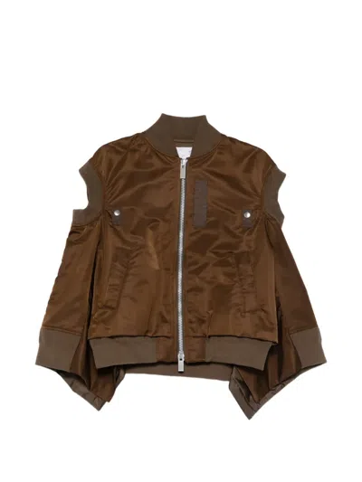 Sacai Cut-out Zipped Bomber Gilet In Brown