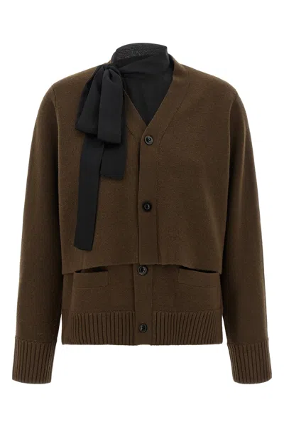Sacai Cut-out Cardigan In Brown