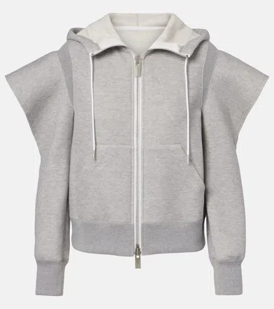Sacai Cutout Cotton-blend Fleece Hoodie In Gray