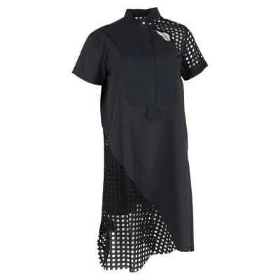 Sacai Cutout Embroidered Midi Shirt Dress In Black Cotton