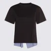 Sacai Dark Blue Cotton T-shirt In Black