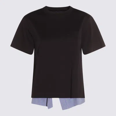 Sacai Dark Blue Cotton T-shirt In Black