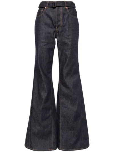 SACAI DARK BLUE DENIM FLARED JEANS