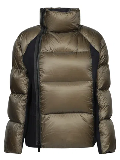 SACAI DARK GREEN AND BLUE NYLON DOWN JACKET