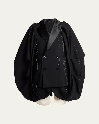 Sacai Deconstructed Bubble Cape Mini Blazer Dress In Black