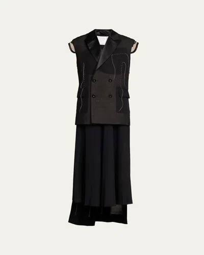 Sacai Deconstructed Wool Organza Vest In Black