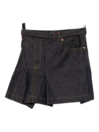 Sacai Denim A-line Skirt In Blue