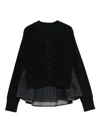 Sacai Denim-panel Ribbed Cardigan In Black