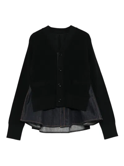 SACAI SACAI DENIM AND COTTON CARDIGAN