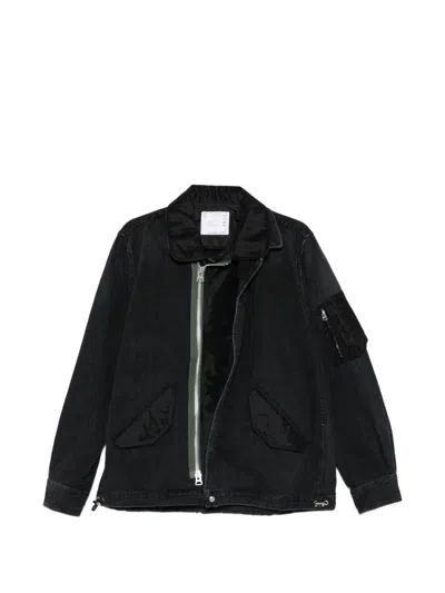 Sacai Denim And Nylon Jacket In Black