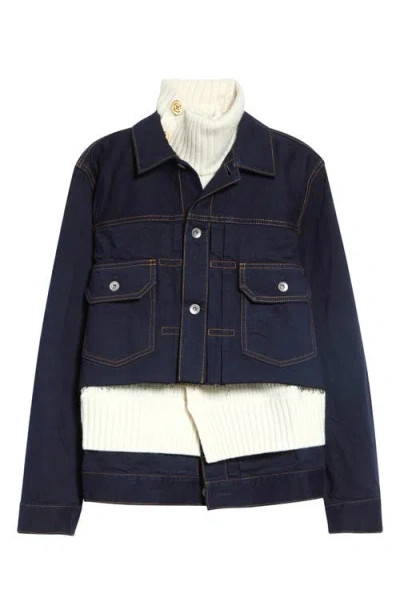 SACAI SACAI DENIM & WOOL KNIT JACKET