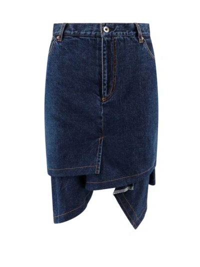 Sacai Denim Asymmetric Skirt In Blue