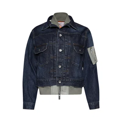 Pre-owned Sacai Denim Blouson 'blue/light Khaki' | Women's Size 3