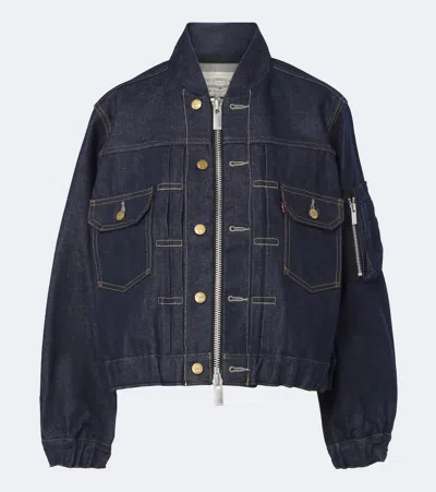Sacai Washed Denim Bomber Jacket In Blue
