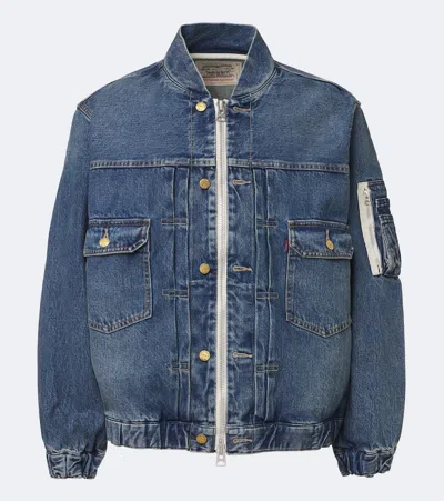 Sacai Denim Bomber Jacket In Multi