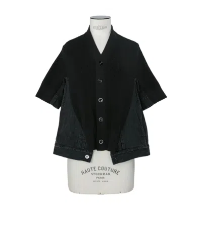 Sacai Denim Cardigan In Black