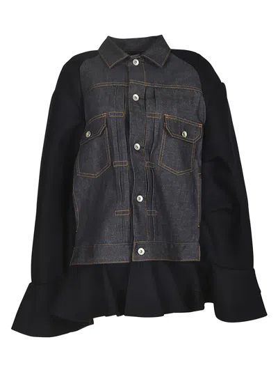 Sacai Denim Coat In Black