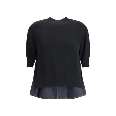 SACAI DENIM DETAIL SWEATER