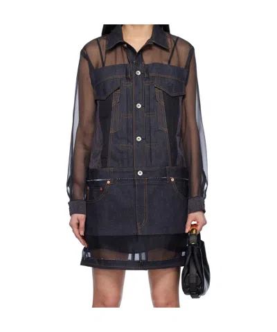 Sacai Denim Dress In Black