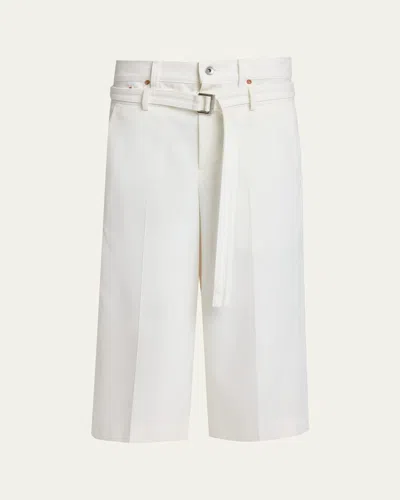 Sacai Denim Dual-waistband Straight-leg Crop Suiting Pants In White