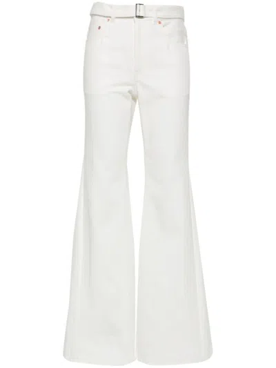 Sacai High-waisted Belted Flared Jeans In White