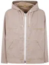 Sacai Denim Jacket With Adjustable Hem And Hood In Beige