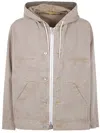 Sacai Denim Jacket With Adjustable Hem And Hood In Neutral