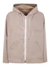 Sacai Denim Jacket With Adjustable Hem And Hood In Nude & Neutrals